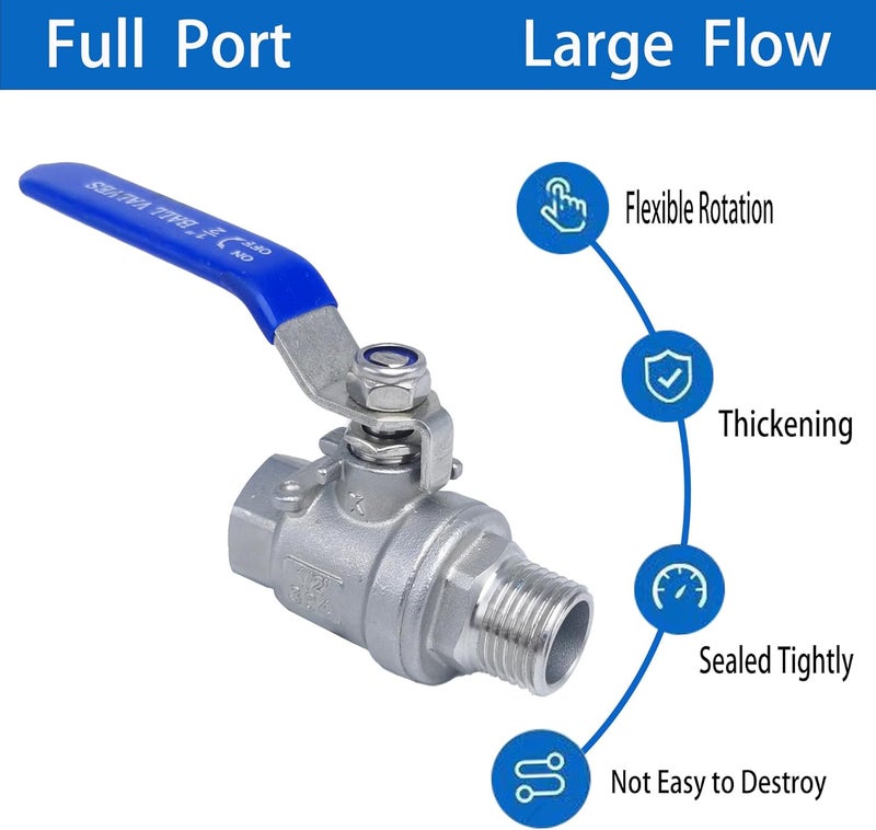 POTONZ Full Port Ball Valve 1/2" NPT Heavy Duty Stainless Steel 304 Male x Female Thread For Water,Oil and Gas（1000WOG） - Image 2